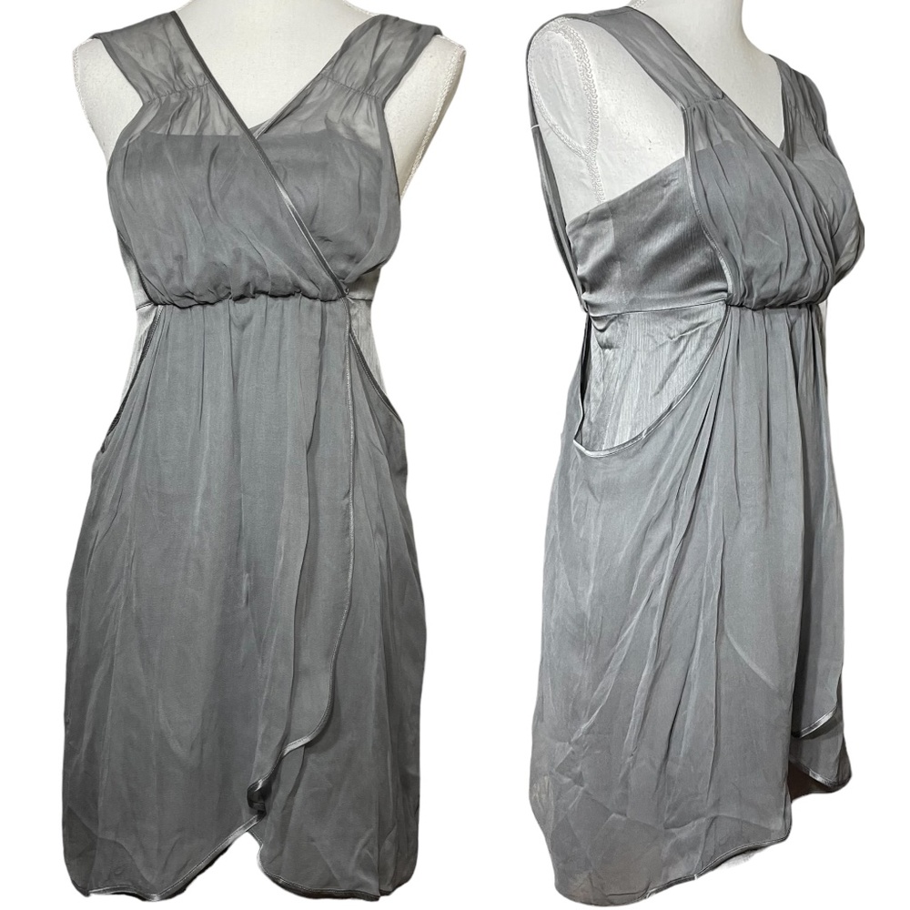 Dolan Anthropologie Gray Silk Dress EUC S Satin Chiffon A-Line Fairy Grunge